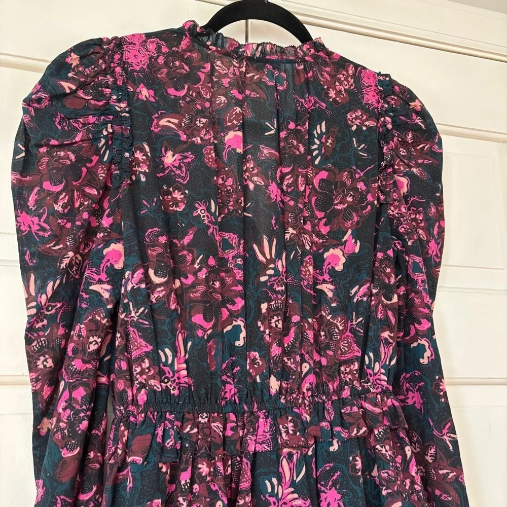 Ulla Johnson Prissa Mini Dress Size 2 Midnight‎ Floral Cotton Ruffle Puff Sleeve